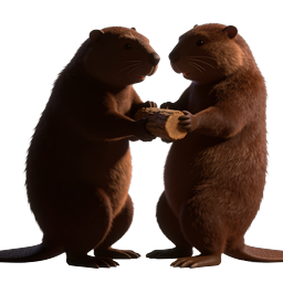 Two Beavers Holding a Log - Wildlife Nature Icon