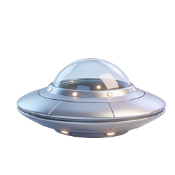 Realistic UFO Flying Saucer 3D Icon with Glowing Lights