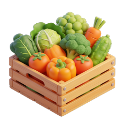 Fresh Vegetable Crate 3D Icon - Farm Harvest Basket