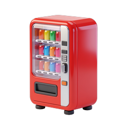 Icono de máquina expendedora 3D con latas de refresco coloridas