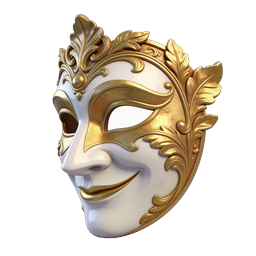 Ornate Venetian Gold Mask Icon - 3D Rendered Masquerade