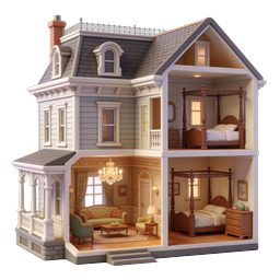Victorian Dollhouse Cutaway 3D Icon for Home Design