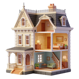 Victorian Dollhouse 3D Icon - Miniature House Illustration
