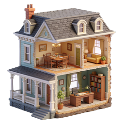 Victorian Dollhouse 3D Model with Detailed Interior Rooms