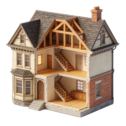Icono de ilustración 3D de casa victoriana en corte