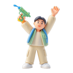 Victorious Clay Character with Water Gun - 3D Icon