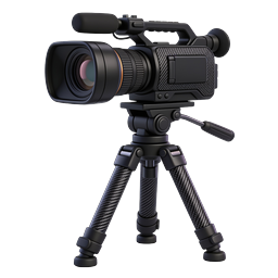 Icono 3D de cámara de vídeo profesional con trípode