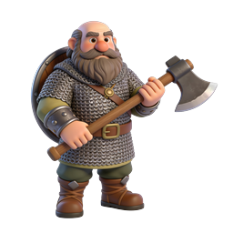 3D Viking Warrior Character Icon with Battle Axe