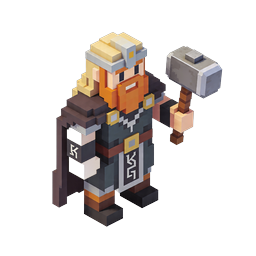 Viking Warrior Voxel Character with Norse Hammer Icon