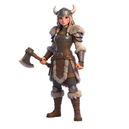 Female Viking Warrior Character with Battle Axe | 3D Icon