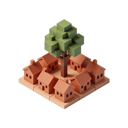 Isometric Village Houses with Tree - 3D Community Icon