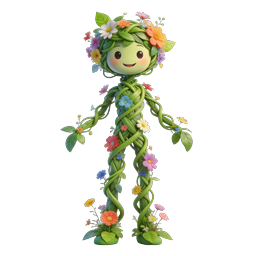 Whimsical Vine Flower Character Nature Mascot Icon