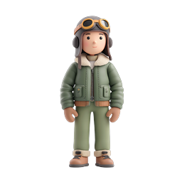 Vintage Aviator Pilot Character Icon - 3D Rendered