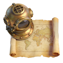 Vintage-Tauchhelm mit antiker Weltkarte Icon
