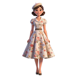 Vintage Floral Dress Girl 3D Character Illustration