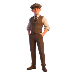 Vintage Gentleman 3D Character Icon | Retro Men's Fashion