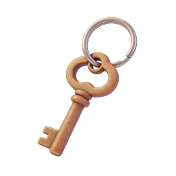 Ícone 3D de chave vintage - chave mestra dourada com chaveiro
