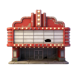 Vintage Movie Theater Cinema Building 3D Icon