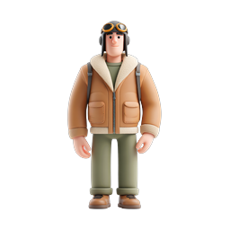 Ícone de personagem 3D de piloto aviador vintage