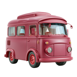 Vintage Pink Van 3D-Icon - Transport im Retro-Clay-Stil