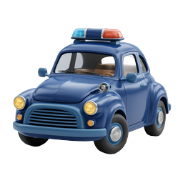 Vintage Police Car 3D Icon - Classic Blue Cop Car