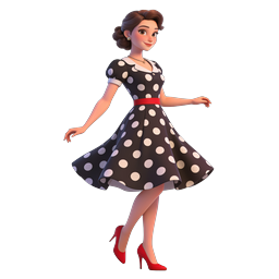 Vintage Polka Dot Dress 3D Character Icon | Retro Style