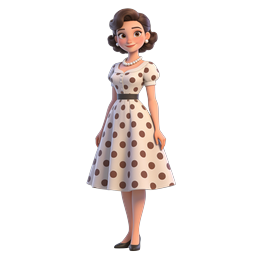 Vintage Polka Dot Dress Lady 3D Character Icon