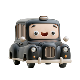 Cute Vintage Taxi Character Icon - 3D Clay Style