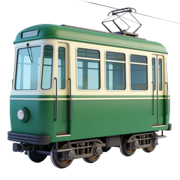 Vintage grünes Straßenbahn-Icon - Klassischer elektrischer Straßenwagen 3D-Render