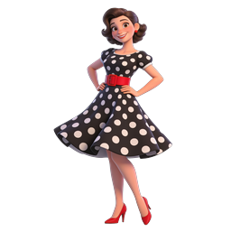 Vintage 3D Woman in Polka Dot Dress Icon