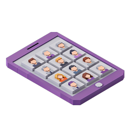 Icône isométrique de tablette de réunion virtuelle pour la collaboration d'équipe