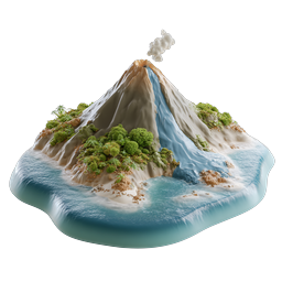 3D Volcanic Island Eruption Icon | Tropical Volcano