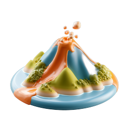 Volcanic Island 3D Clay Icon - Erupting Volcano Design