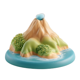 3D Volcanic Island Icon - Realistic Eruption Scene