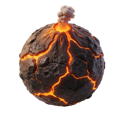 Erupting Volcanic Planet 3D Icon with Lava Flows