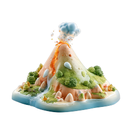 3D Clay Volcano Eruption Island Icon - Nature Illustration