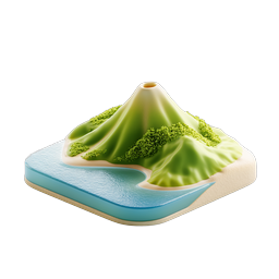 3D火山島アイコン - トロピカルネイチャーイラストレーション