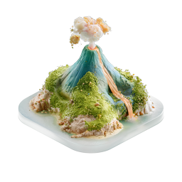 3D Volcanic Island Clay Icon - Erupting Nature Scene