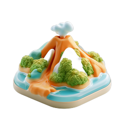 Clay-Style 3D Volcano Island Icon with Erupting Lava
