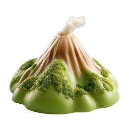 Realistic 3D Volcano Icon with Green Moss & Smoke