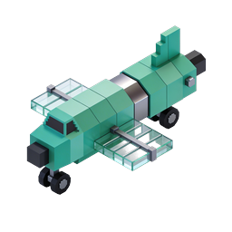 Icono de avión Voxel isométrico - Biplano 3D verde
