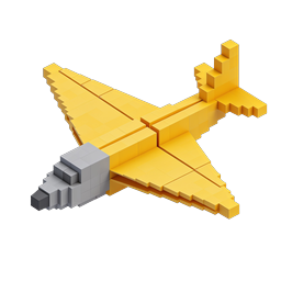Voxel 3D Yellow Airplane Icon | Isometric Block Aircraft