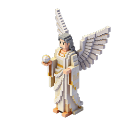 Voxel-Engel-Figur 3D-Icon mit goldenem Orb