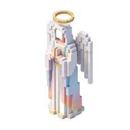 Voxel Angel Figure 3D Pixel Art Icon with Halo