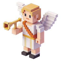 Icône 3D d'ange voxel à la trompette dorée