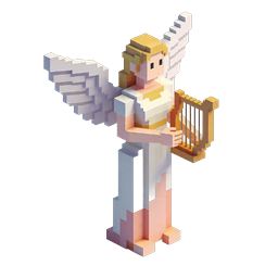 Voxel-Engel mit goldener Harfe 3D-Icon