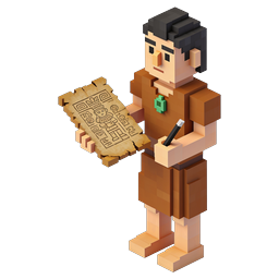 Voxel Archaeologist with Ancient Treasure Map Icon