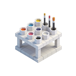 Isometric Voxel Art Station with Paint Palette Icon