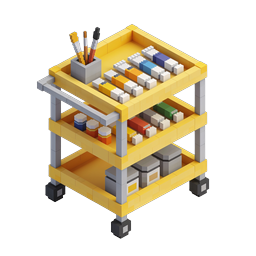 Ícone de Carrinho de Materiais de Arte Voxel - Ferramentas de Oficina Criativa