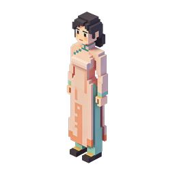 Icona personaggio donna asiatica in Voxel - 3D isometrico